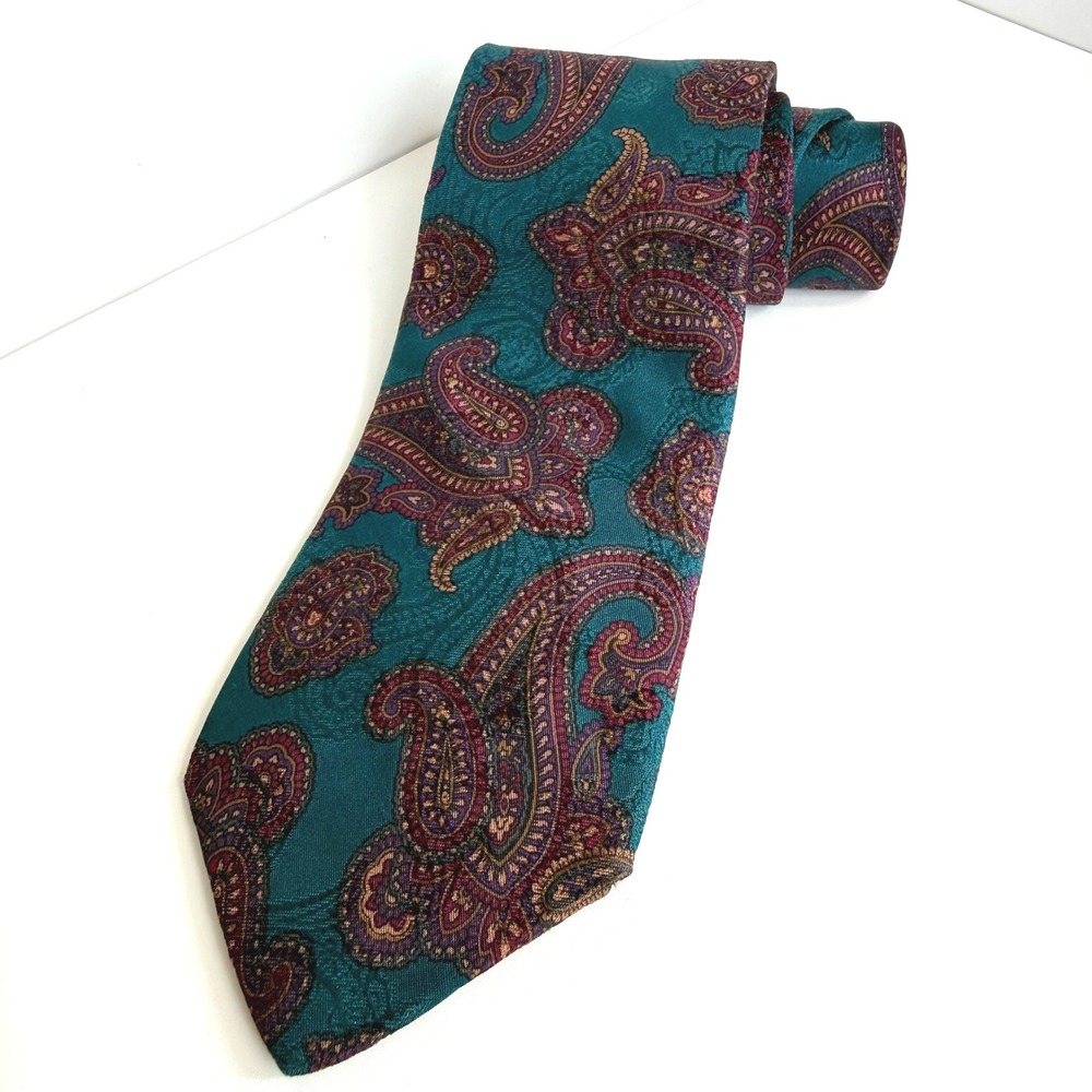 Vtg Robert Talbott Silk Necktie Mens‎ Teal Paisley Hand Sewn Italy Luxury Tie